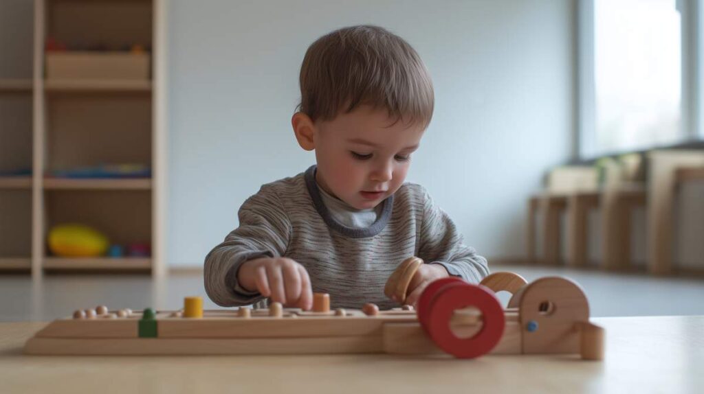 Un enfant qui joue à un jeu Montessori
